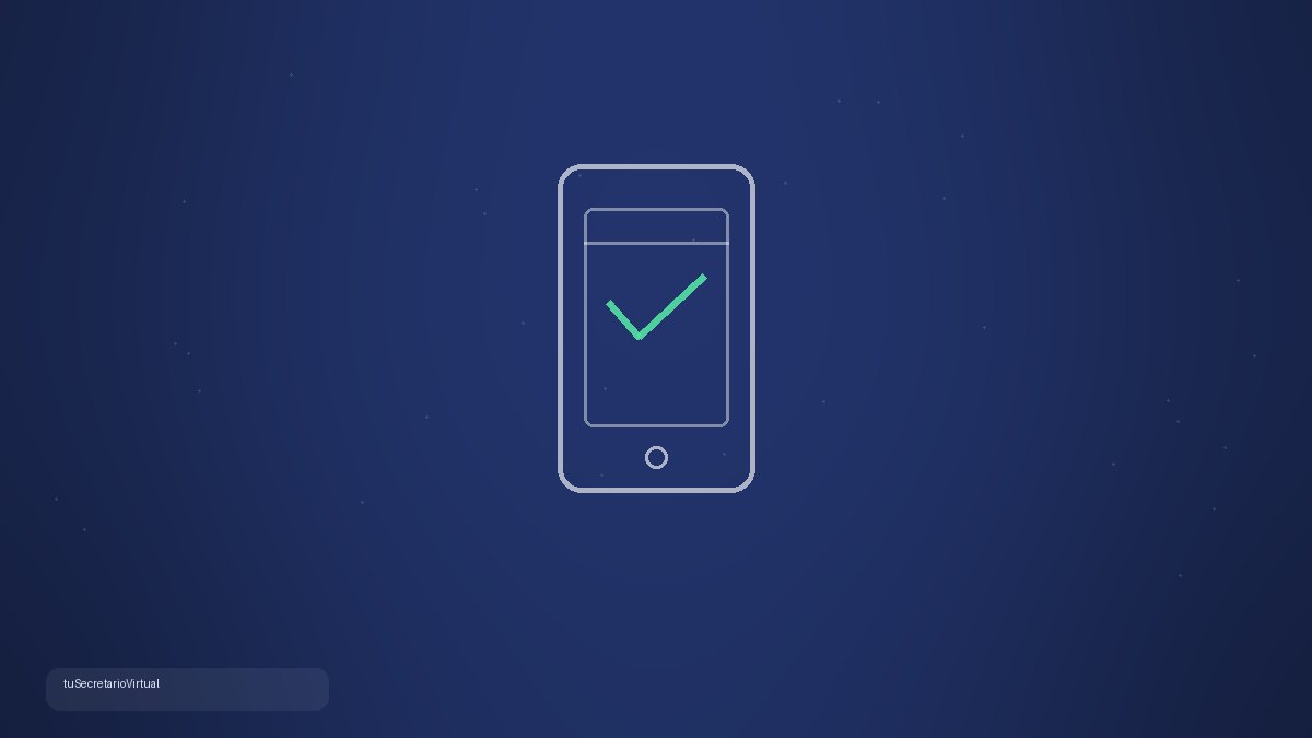 Teléfono móvil con una marca de verificación en pantalla